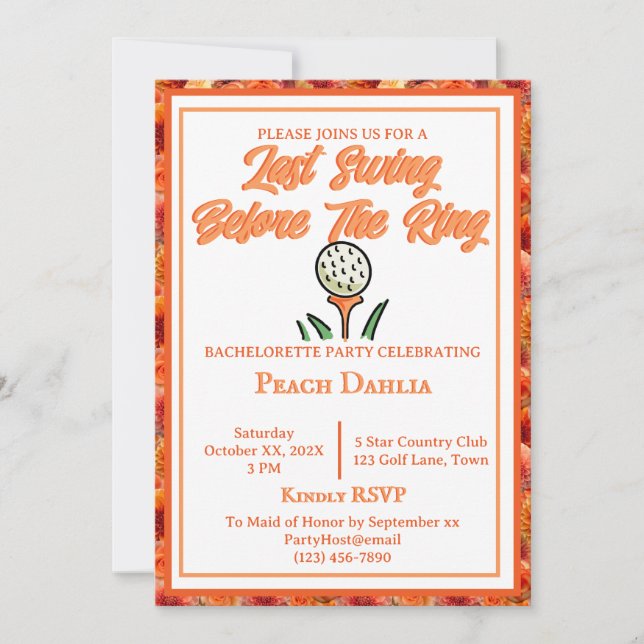 Invitation Bachelorette Fête des mariées Golf Peach Orange (Devant)