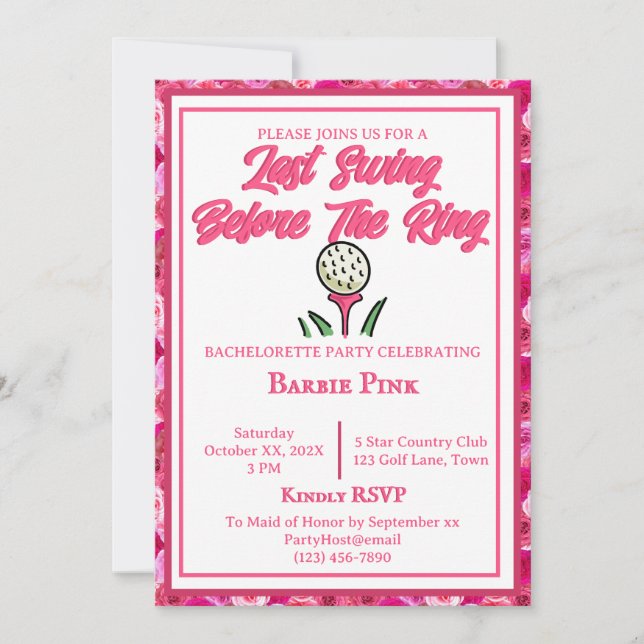 Invitation Bachelorette Fête des mariées Golf Rose (Devant)