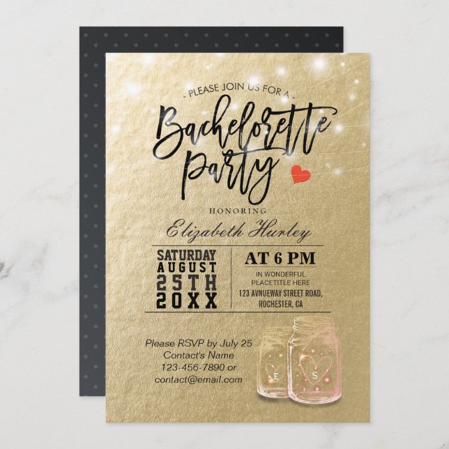 Invitation Bachelorette Fête des mariées Mason Jar Lumières (Devant / Derrière)