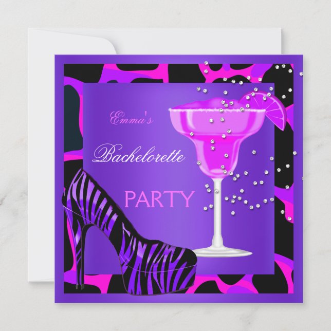 Invitation Bachelorette fête sauvage rose chaud violet (Devant)