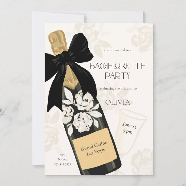 Invitation Bachelorette fête Sparkling Vin Bouteille Noir (Devant)