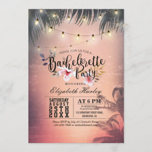 Invitation Bachelorette Fête Summer Beach Palm Trees Lumières