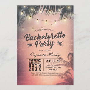Invitation Bachelorette Fête Summer Beach Palm Trees Lumières