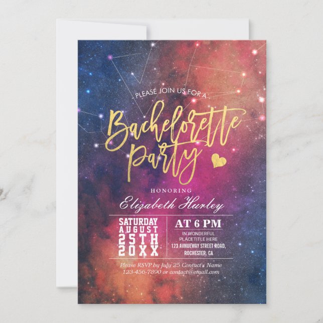 Invitation Bachelorette fêtes étoiles Sky Galaxy Constellatio (Devant)