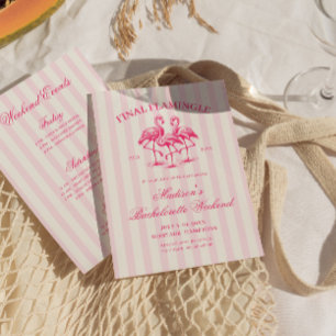 Invitation Bachelorette finale Flamingle rose rayé