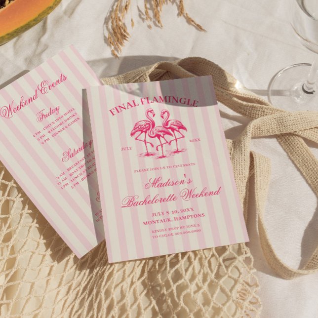 Invitation Bachelorette finale Flamingle rose rayé (Créateur téléchargé)