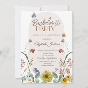 Invitation Bachelorette fleur sauvage de papillons tournesol