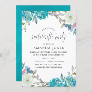 Invitation Bachelorette florale bleu et turquoise