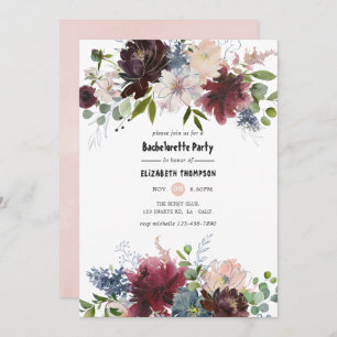 Invitation Bachelorette Florale Bourgogne et Blush
