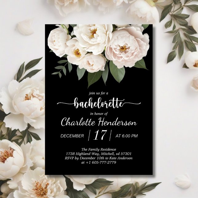 Invitation Bachelorette Florale Noire Et Blanc (Créateur téléchargé)