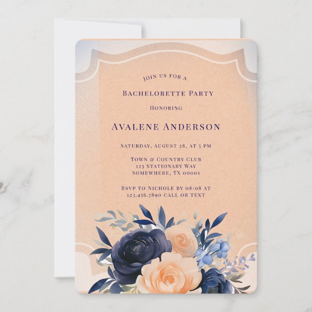 Invitation Bachelorette florale peinte de la marine (Devant)