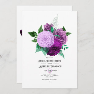 Invitation Bachelorette florale violette et verte