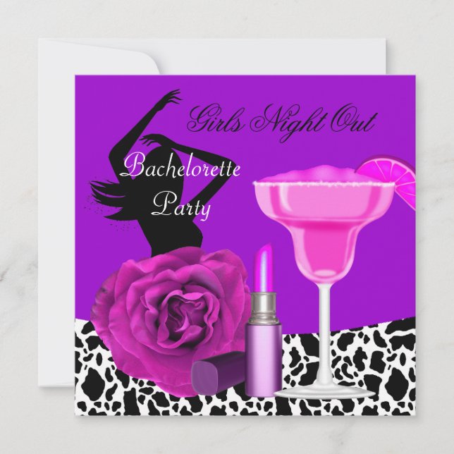 Invitation Bachelorette Girls Night Out Animal Purple Party (Devant)