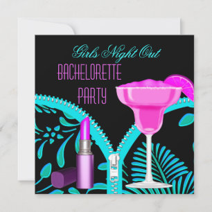 Invitation Bachelorette Girls Night Out Turquoise Hot Rose