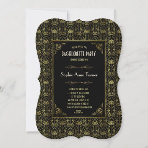 Invitation Bachelorette   Gold Black 1920 Art Déco