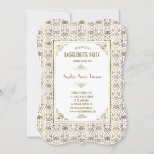 Invitation Bachelorette   Gold White 1920 Art Déco