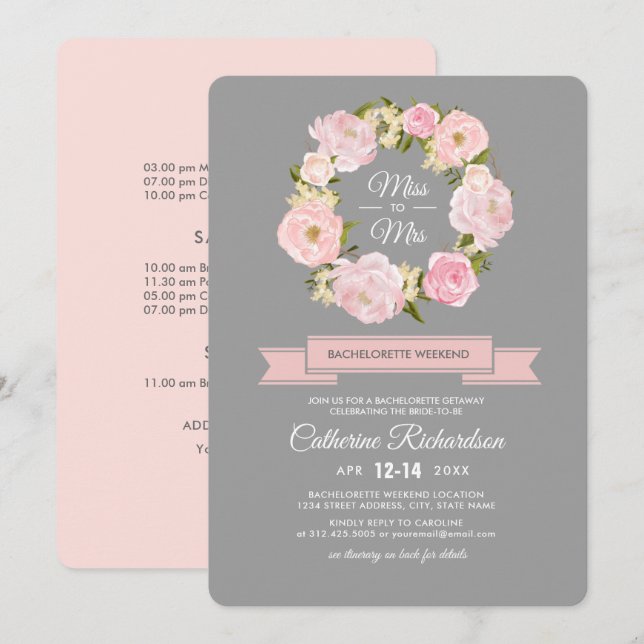 Invitation Bachelorette Gris Fin de semaine (Devant / Derrière)