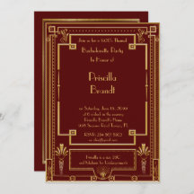 Bachelorette invitation, grand Gatsby, rouge