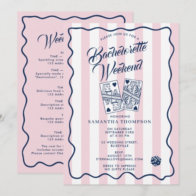 Invitation Bachelorette Itinerary Bach Weekend Casino Pink (Devant / Derrière)