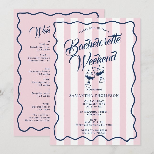Invitation Bachelorette Itinerary Bach Weekend Cocktail Pink (Devant / Derrière)