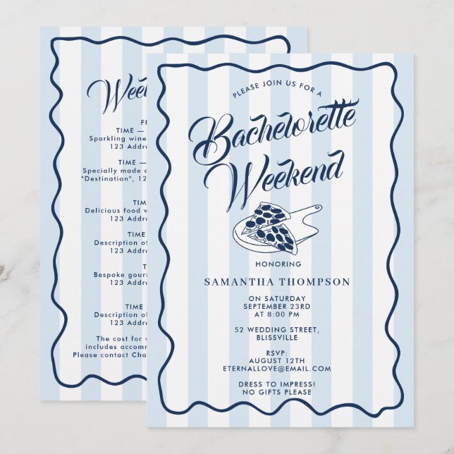 Invitation Bachelorette Itinerary Bach Weekend Pizza Italian (Devant / Derrière)