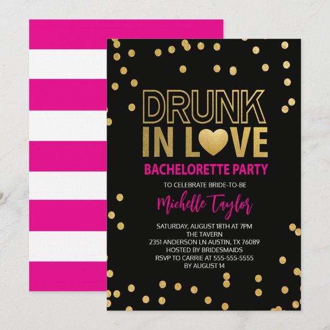 Invitation Bachelorette ivre (Devant / Derrière)