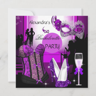 Invitation Bachelorette Leopard Champagne Corset Violet