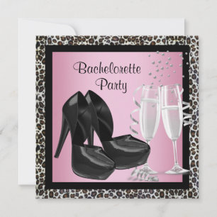 Invitation Bachelorette Léopard Rose Champagne Haut Talon