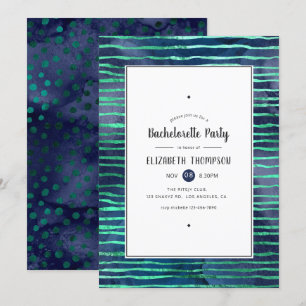 Invitation Bachelorette Marine et Turquoise Stripes et Dots