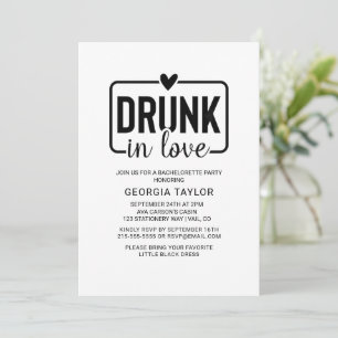 Invitation Bachelorette minimaliste noire "ivre en amour"