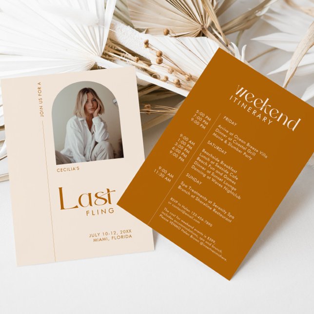 Invitation Bachelorette Moderne Terracotta "Dernier Fling" Ph (Créateur téléchargé)