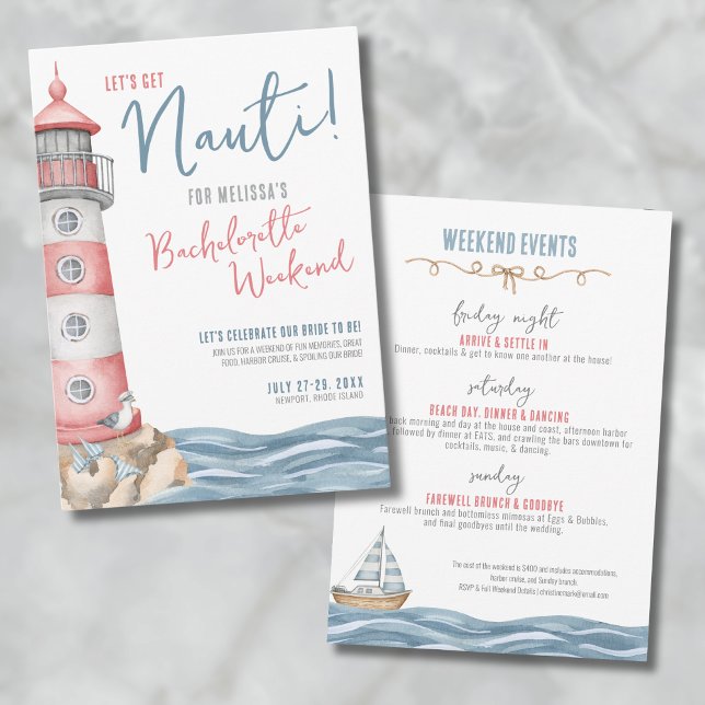 Invitation Bachelorette Nautique Cute Watercolor (et's Get Nauti Nautical Bachelorette Party Invitation)