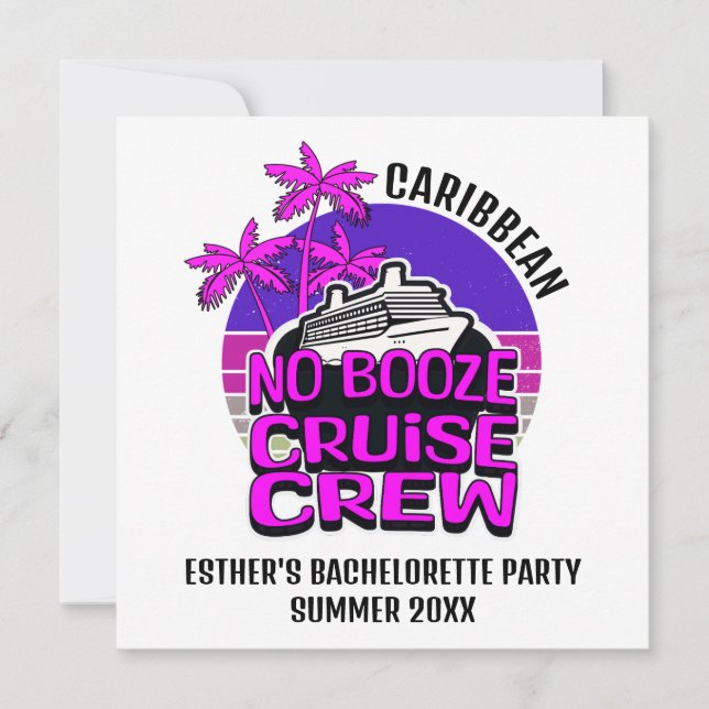 Invitation Bachelorette NO BOOZE CROISIÈRE Destination (Devant)