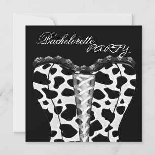 Invitation Bachelorette Noir Blanc Corset Animal