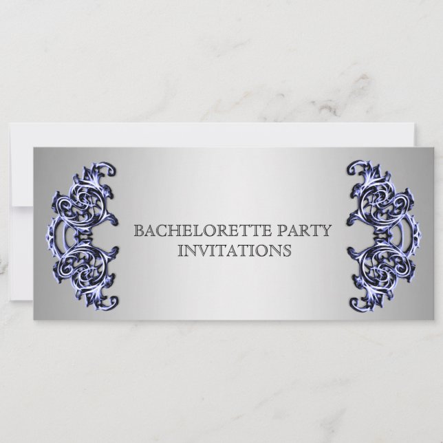 Invitation Bachelorette Ornat bleu argent tourbillon (Devant)