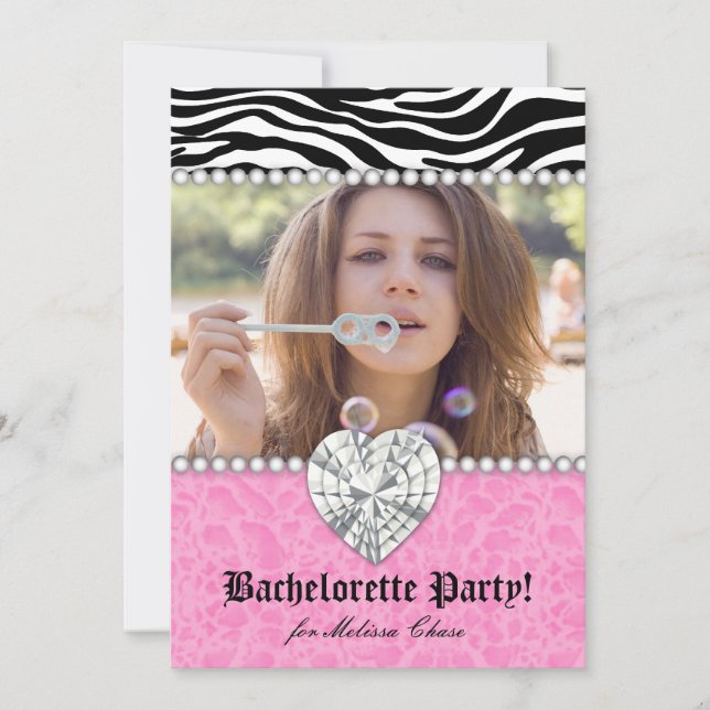 Invitation Bachelorette Parti léopard Perles dentelle Coeur r (Devant)