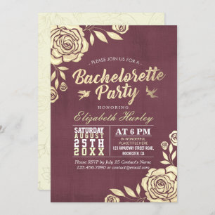 Invitation Bachelorette Parti moderne Golden Rose Bourgogne R