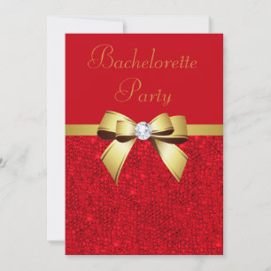 Invitation Bachelorette Parti Rouge Faux Sequins Bow Rouge