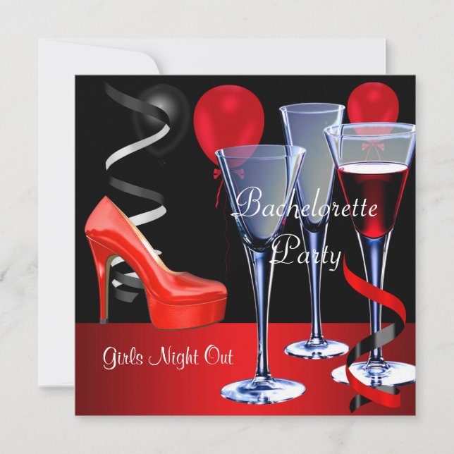 Invitation Bachelorette Parties Rouge Chaussure Hi Heels Vin (Devant)