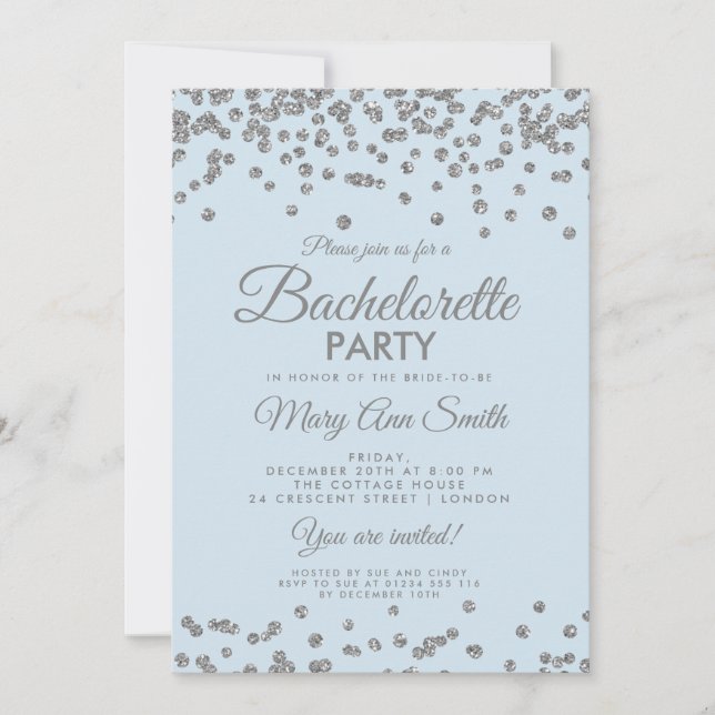 Invitation Bachelorette Parties scintillant Argent Confetti I (Devant)