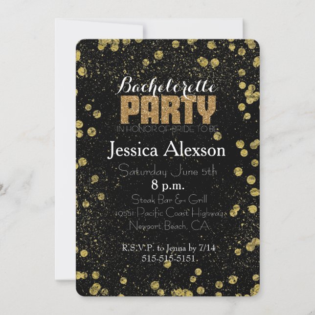 Invitation Bachelorette Parties scintillant Faux Confetti Noi (Devant)