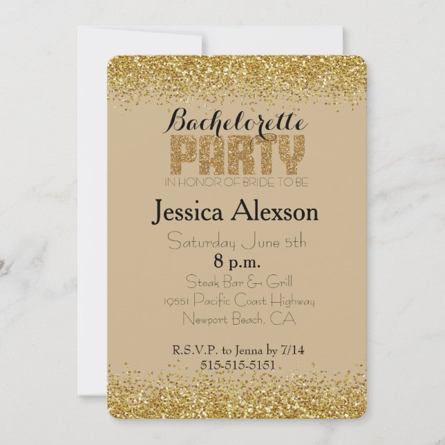 Invitation Bachelorette Parties scintillant Gold Faux (Devant)