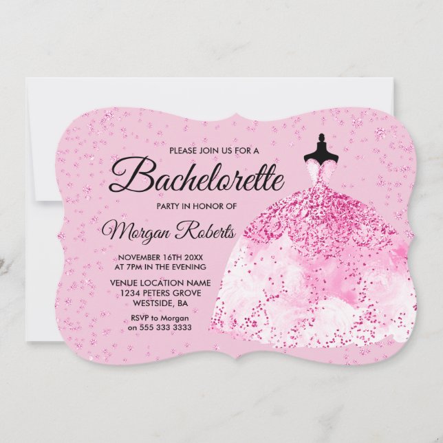 Invitation Bachelorette Parties scintillant rose Robe Invitat (Devant)