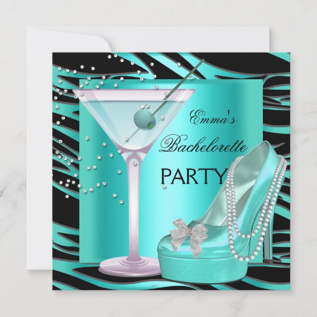 Invitation Bachelorette Party Aqua Turquoise bleu turquoise Z (Devant)