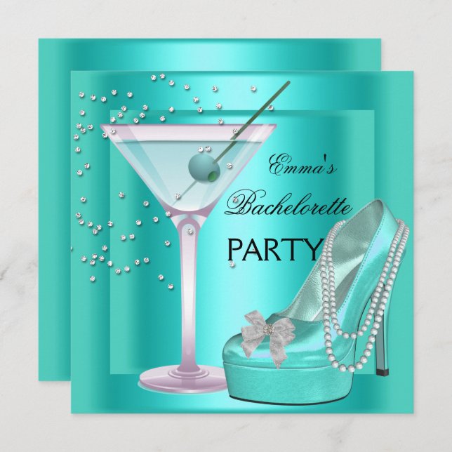 Invitation Bachelorette Party Aqua Turquoise Blue Turquoise C (Devant / Derrière)