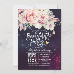 Invitation Bachelorette Party Aquarelle Boho Floral Feather