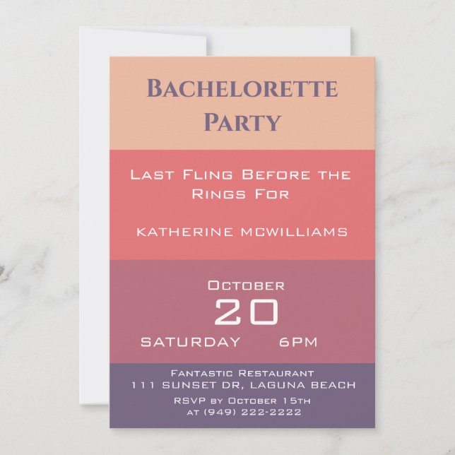 Invitation Bachelorette Party-automne rayures de couleur - (Devant)