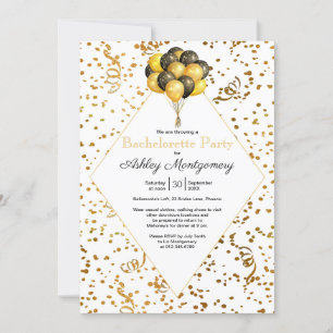 Invitation Bachelorette Party Balloon Gold Confetti Streamers