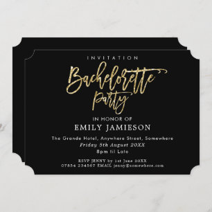 Invitation Bachelorette Party Black Gold Script Typographie