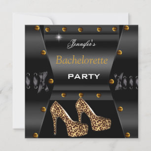 Invitation Bachelorette Party Black Leopard Gold Studs